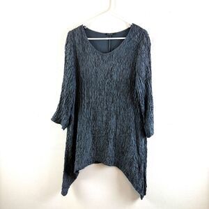 Grizas Lagenlook Tunic Top SIZE S Silk Linen Blend Black Crinkled Oversized